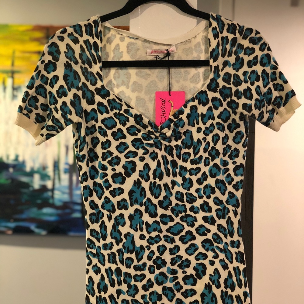 Betsey Johnson leopard print dress blue and white
